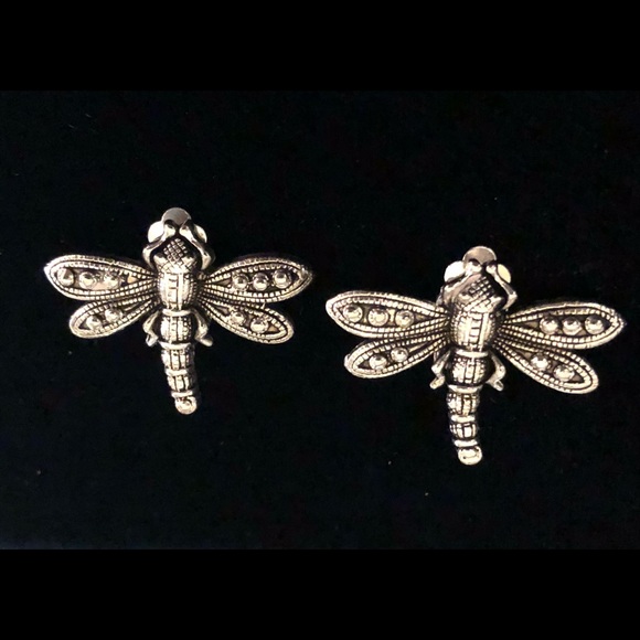 Vintage Dragon Fly Silver Plated Clip Back Earrings - Picture 1 of 4